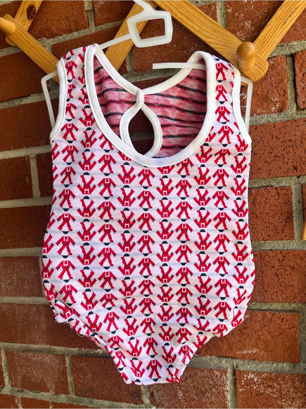 Deadstock Vintage Kids One-Piece Bodysuit Red and White Pattern